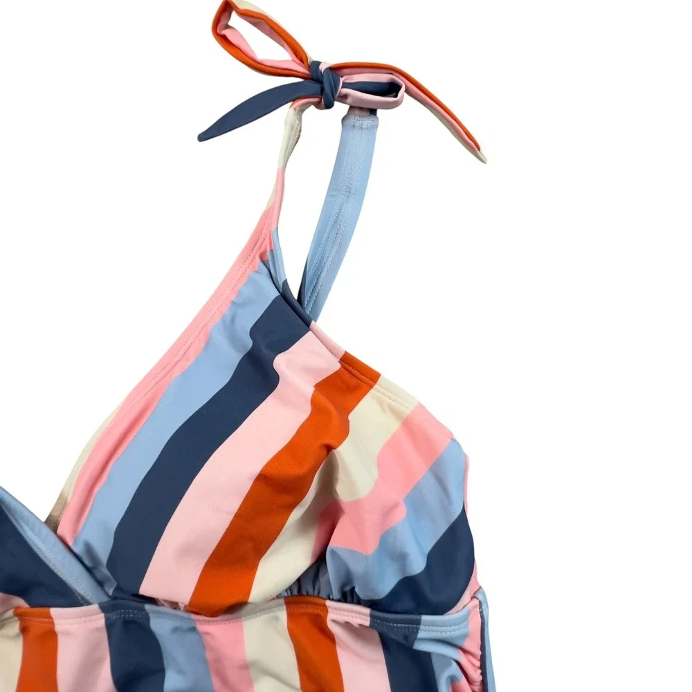 Isabel Maternity Ingrid & Isabel XXL Striped Tie Shoulder One Piece Swimsuit NEW